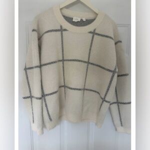Cyrus Cream Lines Checkered Design Crewneck Sweater Long Sleeve XS Like New